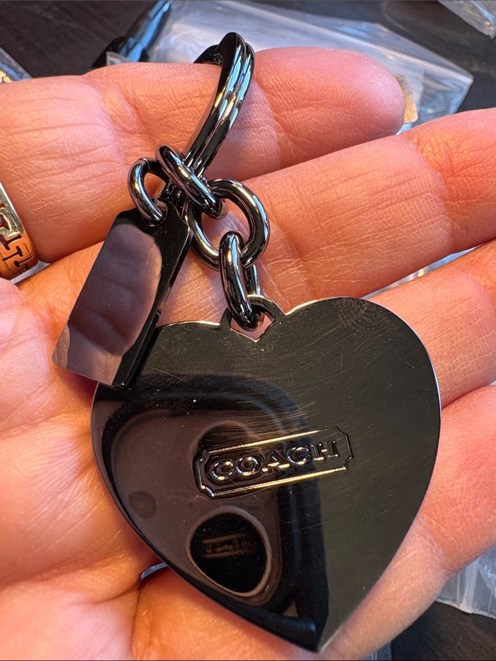 Coach Gunmetal Heart Keyring with Pebbled Texture - Picture 6 of 8